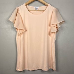 Calvin Klein Peach Blush Ruffled Sleeve Short Sleeve Top
